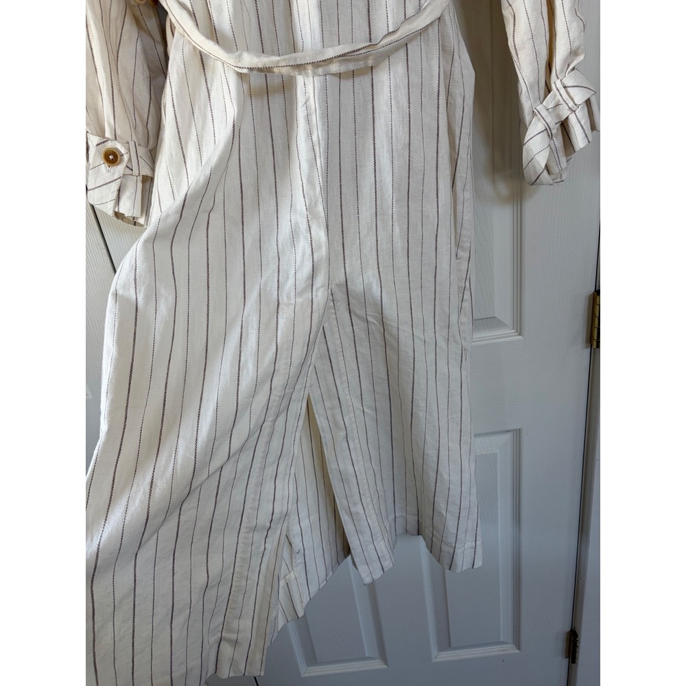 Free People We The Free Melia Mac striped linen-blend duster trench coaT medium - Picture 6 of 9
